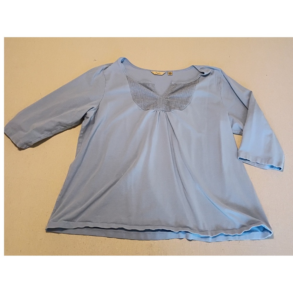 Motto Womens 2X Light Blue Crochet Lace Yoke V-Neck‎ 3/4 Sleeve Knit Top Blouse